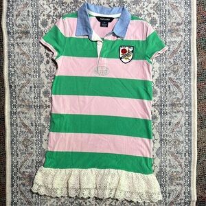 Ralph Lauren Green and Pink Striped Polo Shirt